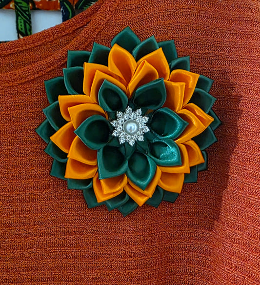 Orange & Green Flower Brooch